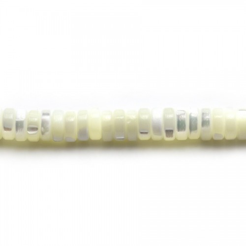 Madreperla, blanca, forma redonda Heishi 2x6mm x 40cm