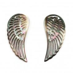 Grey mother of pearl wing 24x60mm x 2pcs