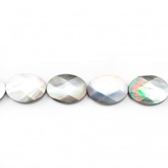 Grey mother of pearl oval faceted bead strand 16x20mm x 40cm