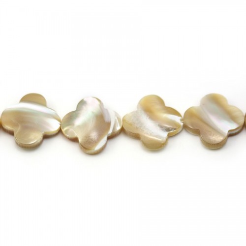 Yellow mother-of-pearl clover beads 18mm x 2pcs