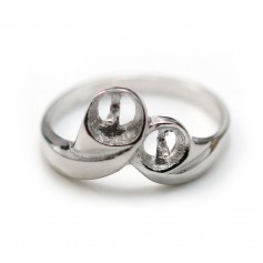 Porta anillos de plata 925 rodiada para 2 cuentas semiperforadas x 1pc