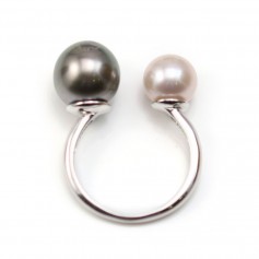 Anello regolabile, argento 925 rodiato, per perle semi-forate x 1pz