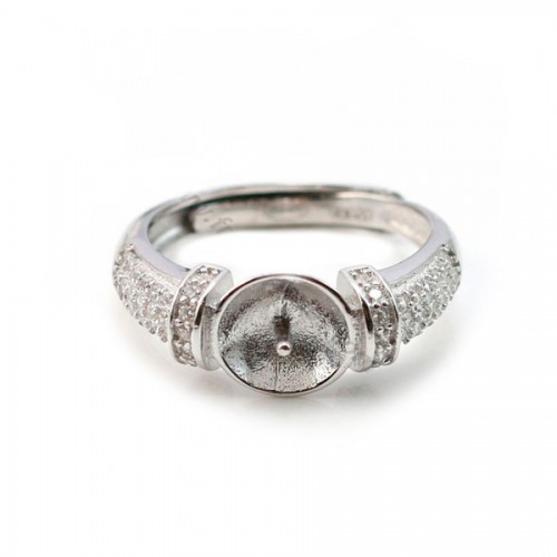 Porta anillos ajustable de plata 925 para cuentas semiperforadas y circonitas x 1 ud