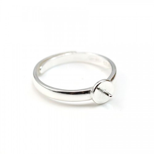Anello regolabile con base piatta di 5,5 mm e gambo di 2 mm, argento 925, per perle semi-forate x 1 pz