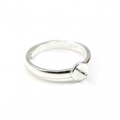Verstellbarer Ring mit flachem Sockel 5.5mm und Stange 2mm, aus 925er Silber, für halbgebohrte Perlen x 1Stk