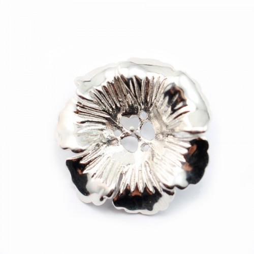Argent 925 Rhodié pendant fleur 25mm pour perles semi-percés x 1PC