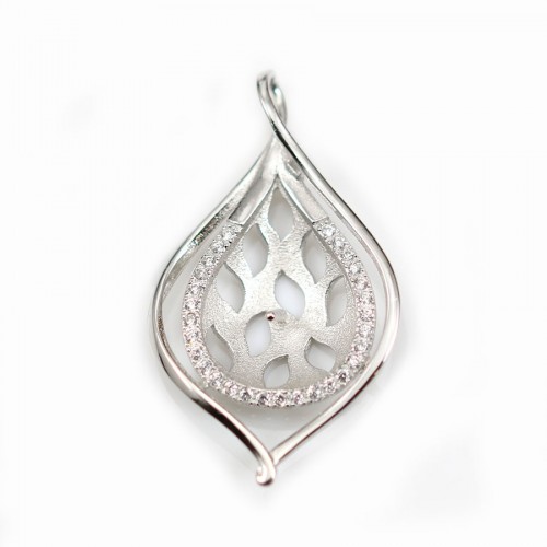 Stilisierter Clip aus rhodiniertem 925er Silber für halbperforierte Perle 35mm x 1Stk