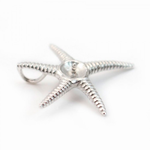 Starfish Clasp, prateado 925 ródio, para pérola semiperfurada, 24mm x 1pc