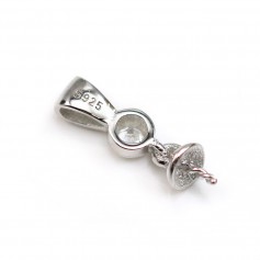 Pendant Bail bead cap for beads half-drilled, silver 925 rhodium, 15.3mm x 1pc