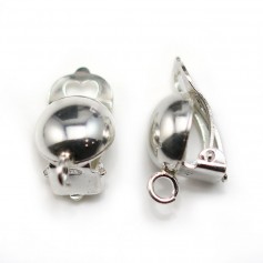 Clip Earrings half beads with ring 4mmx16.5x10mm , Sterling Silver 925 , 2pcs 