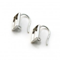 Ear hook, silver 925, square cabochon holder 11mm x 2pcs