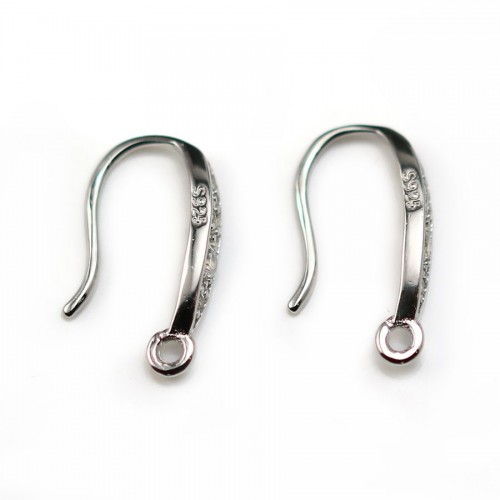 Ear wire thick back with rhinestones, 925 Sterling silver Rhodium x 10 pcs