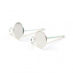 Stud earrings flat with silver ring 925 6mm x 2pcs