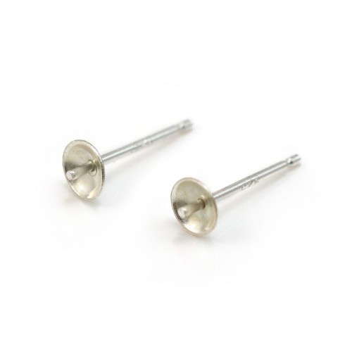 Earstuds for Sterling half-drilled pearls, 925 Silver 3mm X 4 pcs