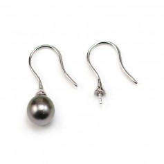 Silver 925 rhodium ear hooks for beads half-drilled 22mm x 2pcs