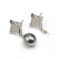 Stud Earrings rhodium plated silver diamond & zirconium oxide 12mm x 2pcs