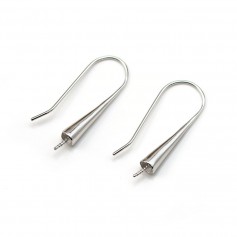 925 silver ear hook, rhodium plated, for beads half-drilled, 28x10mm x 2pcs