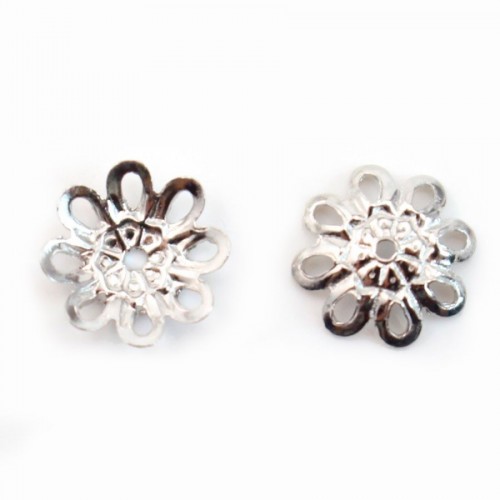 Blumenförmige durchbrochene Schale aus rhodiniertem 925er Silber 8mm x 10pcs