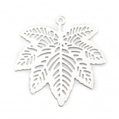 Durchbrochene Ahornblatt-Brosche aus 925er Silber, rhodiniert und mit Wasserzeichen 32mm x 1Stk