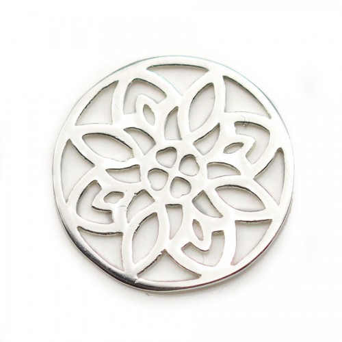 Print in 925 silver, in shape of a circled flower, 14.5mm x 1pc