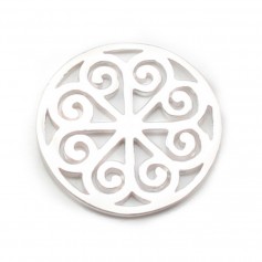 Round charm with openwork rosette in silver 925 16mm x 1pc