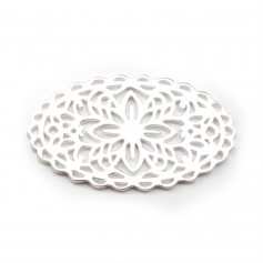 Oval charm with openwork floral design in silver 925 29x17mm x 1pc