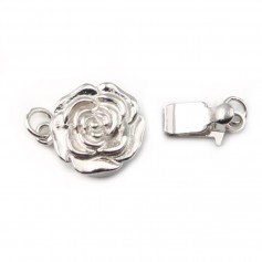 Rhodium 925 silver round flower clasp 11mm x 1pc