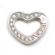 Clasp heart shape with zircons, silver 925 16x20mm x 1pc