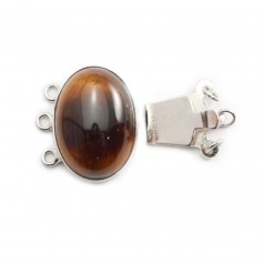 Clasp 3 rows of silver 925 tiger eye cabochon 13x18mm x 1pc