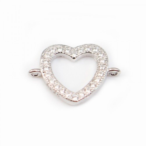 Spacer silver 925 and strass Heart 12.5x19mm x 1pc