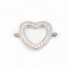 925 silver rhodium & rhinestone hollowed-out heart spacer 12.5x9mm x 1pc