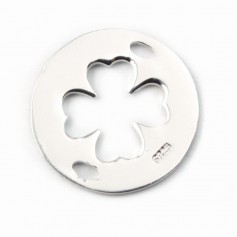 Espaçador redondo com folha de trevo em prata 925 15mm x 1pc