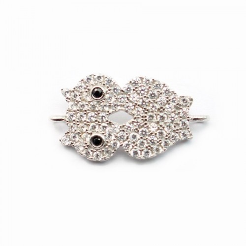 Rhodium 925 sterling silver & cz owl spacer 21.5x11.5mm x 1pc