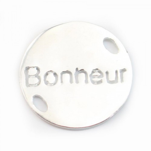 Intercalaire rond avec inscription "Bonheur" en argent 925 15mm x 1pc