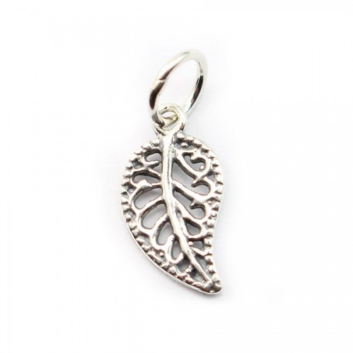 Sterling Silver 925 breloque leaf 7*17mm with ring 5.5mmX 1 pc 