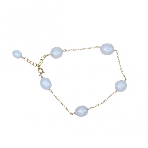 Bracciale di perle coltivate d'acqua dolce bianche - riempito d'oro x 1pc