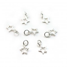Estrela de encanto de trabalho aberto, prata 925, 8x13,5mm x 2pcs