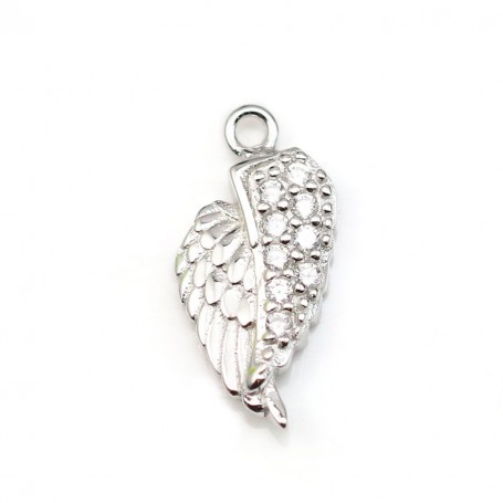 Wing-shaped charm, in 925 sterling silver & zirconium, measuring 6 * 13.5mm x 1pc