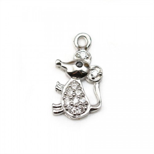 925 silver and zirconium charm, in the shape of a mouse, measuring 6 * 12mm x 1pc