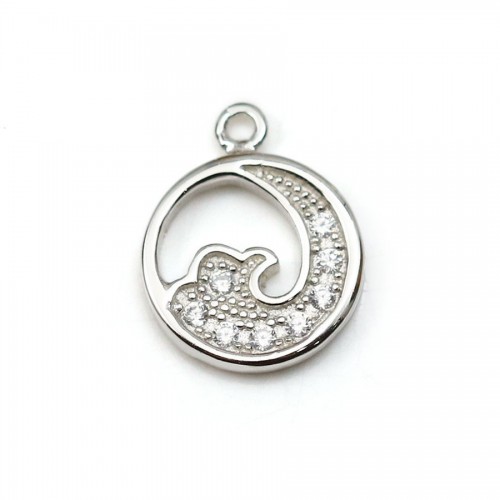 925 silver & zirconium charm, in the wave-shaped, measuring 7mm x 1pc
