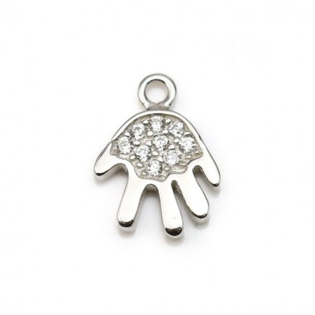 925 sterling silver & zirconium oxide pendant, in shape of hand 7x10mm x 1pc