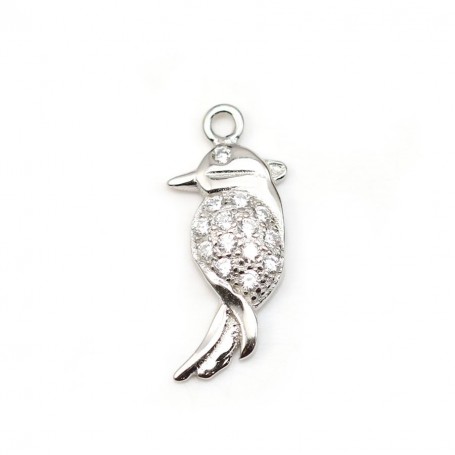 925 sterling silver rhodium and zirconium oxide pendant, in the shape of a bird 6 * 15mm x 1pc