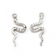 Colgante, plata 925 rodio y circonio, forma de serpiente 6x15mm x 1pc