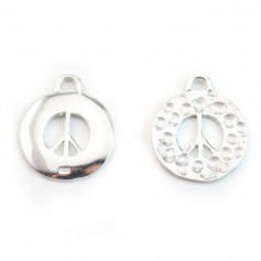 Round charm with cut-out peace&love in silver 925 15mm x 1pc