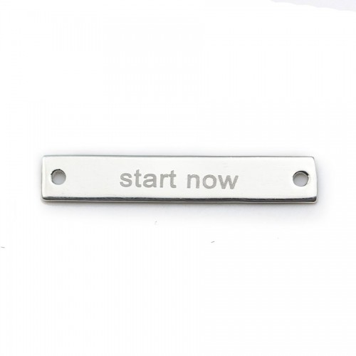 Espaciador de plata 925, forma de tubo grabado "start now", 22 * 3.5mm x 1pc