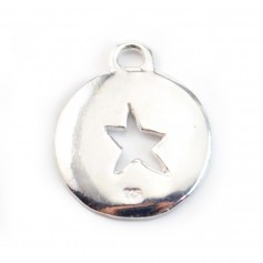 Breloque ronde avec une étoile découpée en argent 925 15mm x 1pc