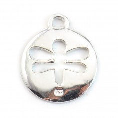 Round charm with dragonfly cut in silver 925 15mm x 1pc