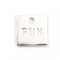 Square engraved charm "Fun" in silver 925 10mm x 1pc