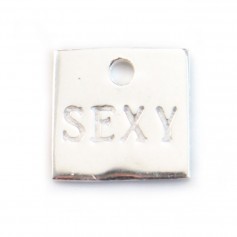 Sexy" engraved square charm in silver 925 10mm x 1pc
