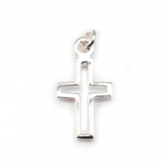 925 sterling silver hollowed-out cross pendant 8x13mm x 2pcs